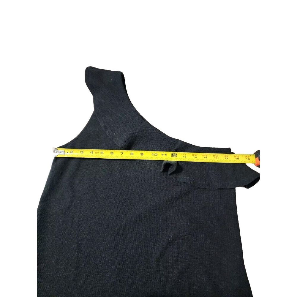 LOFT BLACK ONE SHOULDER RUFFLE DRESS WITH POCKETS Size MEDIUM - Picture 7 of 11